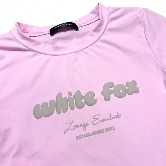 White Fox Shirt Pink Baby Tee Size Small Preppy Loungewear - Picture 3 of 6